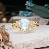 Nature-Inspired Luxury 4-Prong Oval-Cut Moonstone Engagement Ring Set